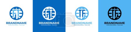 Téléchargez les illustrations : Set de logo Globe Lettre FT et TF, adapté à toutes les entreprises avec initiales FT ou TF. - en licence libre de droit