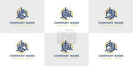 Illustration for Letter WBA, WAB, BWA, BAW, AWB, ABW Hexagonal Technology Logo Set. Suitable for any business. - Royalty Free Image
