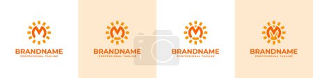 Téléchargez les illustrations : Lettre M Sun Logo Set, adapté pour les entreprises liées à l'énergie solaire avec M initial - en licence libre de droit