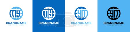 Téléchargez les illustrations : Lettre MY et YM Globe Logo Set, adapté pour toute entreprise avec MES initiales ou YM. - en licence libre de droit