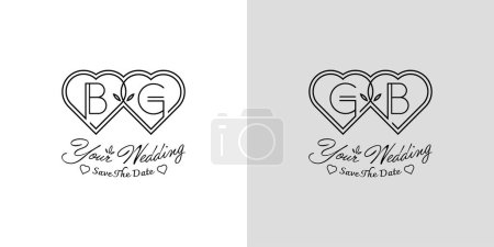 Buchstaben BG und GB Wedding Love Logo, für Paare mit B- und G-Initialen