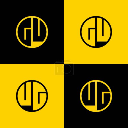 Ensemble de logo simple GU et UG Letters Circle, adapté aux entreprises avec initiales GU et UG