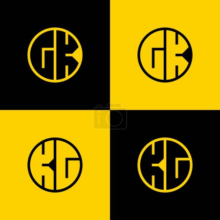 Ensemble de logo simple GK et KG Letters Circle, adapté aux entreprises avec initiales GK et KG
