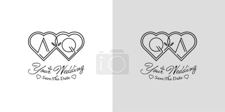 Letras AQ y QA Wedding Love Logo, para parejas con iniciales A y Q