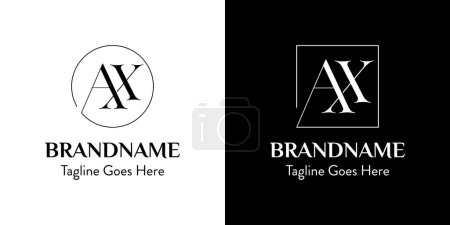 Illustration for Letters AX In Circle and Square Logo Set, for business with AX or XA initials - Royalty Free Image