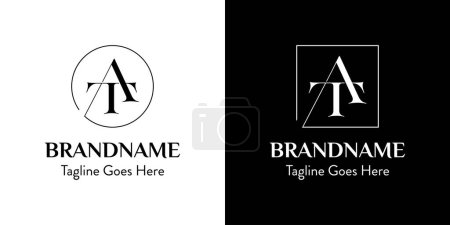 Illustration for Letters AT In Circle and Square Logo Set, for business with AT or TA initials - Royalty Free Image