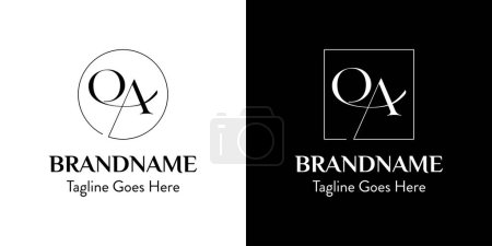 Conjunto de letras AQ en círculo y logotipo cuadrado, para negocios con iniciales AQ o QA