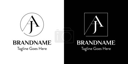 Illustration for Letters AJ In Circle and Square Logo Set, for business with AJ or JA initials - Royalty Free Image