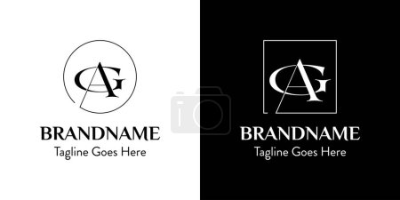 Illustration for Letters AG In Circle and Square Logo Set, for business with AG or GA initials - Royalty Free Image