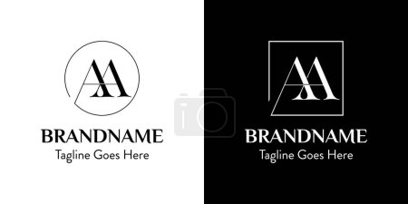 Illustration for Letters AA In Circle and Square Logo Set, for business with AA initials - Royalty Free Image