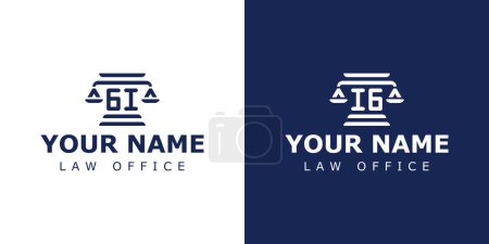 Lettres GI et IG logo juridique, adapté pour avocat, juridique ou judiciaire avec des initiales GI ou IG