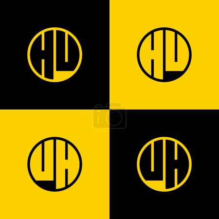 Einfaches HU und UH Letters Circle Logo Set, geeignet für Geschäfte mit HU- und UH-Initialen