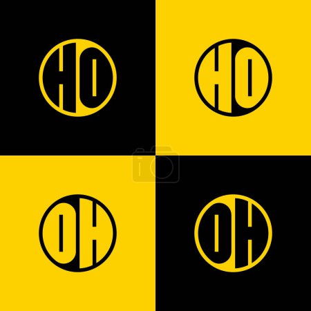 Conjunto de logotipo de círculo de letras simples HO y OH, adecuado para negocios con iniciales HO y OH