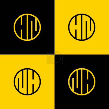 Einfaches HN und NH Letters Circle Logo Set, geeignet für Geschäfte mit HN und NH Initialen