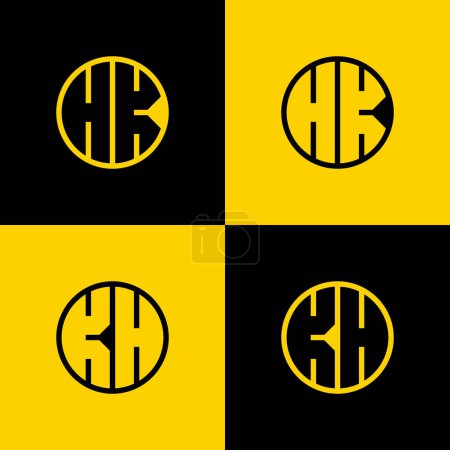 Ensemble de logo simple HK et KH Letters Circle, adapté aux entreprises avec initiales HK et KH