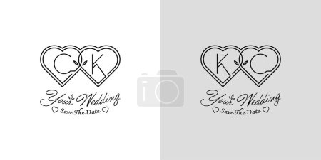 Buchstaben CK und KC Wedding Love Logo, für Paare mit C und K Initialen