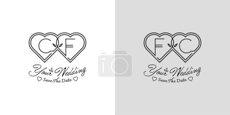 Letras CF y FC Wedding Love Logo, para parejas con iniciales C y F