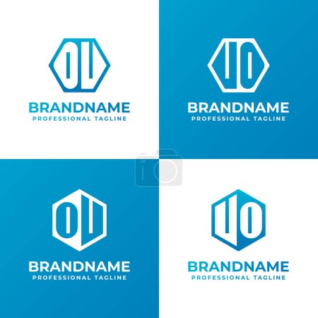 Letters OU or OV and UO or VO Hexagon Logo Set, suitable for business with OU, OV, UO, or VO initials