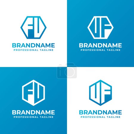 Letters FU or FV and UF or VF Hexagon Logo Set, suitable for business with FU, FV, UF, or VF initials