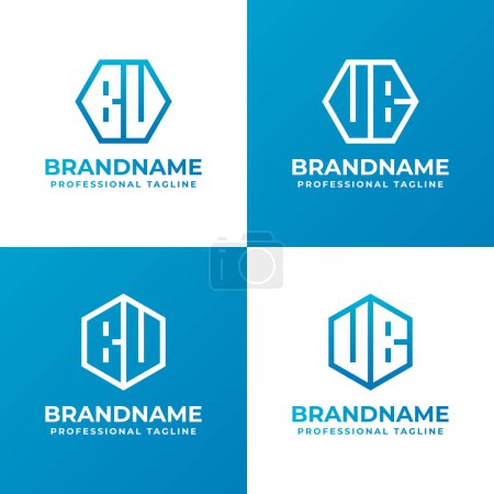 Letters BU or BV and UB or VB Hexagon Logo Set, suitable for business with BU, BV, UB, or VB initials