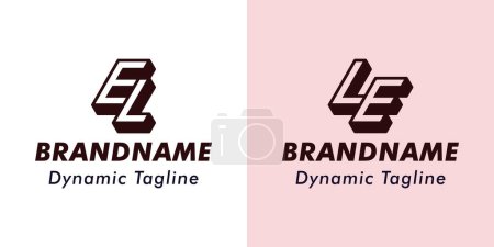 Lettres EL et LE 3D Monogram Logo, Convient pour les entreprises avec des initiales EL ou LE
