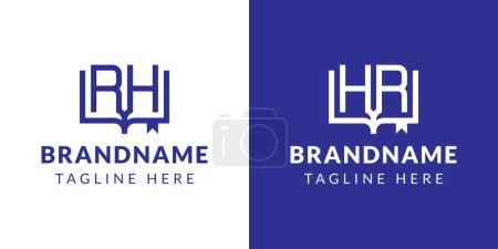 Buchstaben HR und RH Book Logo, geeignet für Geschäfte im Zusammenhang mit Buch mit HR oder RH Initialen
