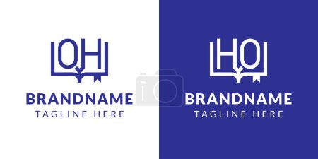 Logotipo del libro de las letras HO y OH, conveniente para el negocio relacionado con el libro con las iniciales HO o OH