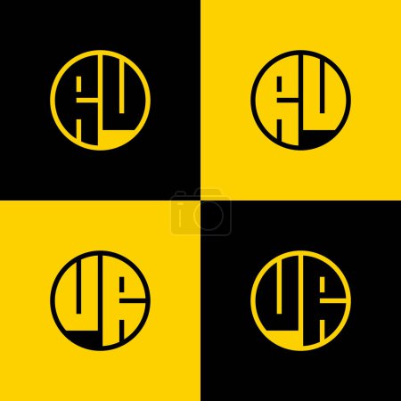 Ensemble de logo simple RU et UR Letters Circle, adapté aux entreprises avec initiales RU et UR