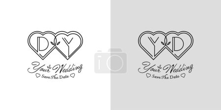 Buchstaben DY und YD Wedding Love Logo, für Paare mit D und Y Initialen