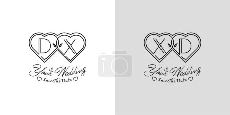 Logotipo del amor de la boda de las letras DX y XD, para las parejas con D y X iniciales