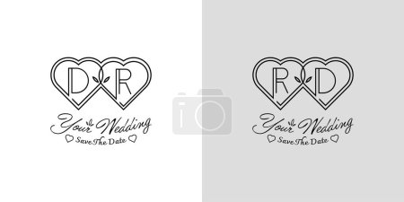 Lettres DR et RD Logo d'amour de mariage, pour les couples avec initiales D et R