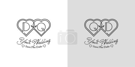 Lettres DQ et QD Logo d'amour de mariage, pour les couples avec initiales D et Q