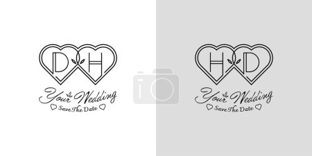 Buchstaben DH und HD Wedding Love Logo, für Paare mit D und H Initialen