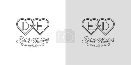 Letters DE and ED Wedding Love Logo, for couples with D and E initials