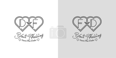 Letras DF y FD Wedding Love Logo, para parejas con iniciales D y F