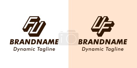 Buchstaben FU und UF 3D Monogramm Logo, Geeignet für Geschäfte mit FU oder UF Initialen