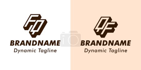 Logotipo del monograma de las letras FQ y QF 3D, conveniente para el negocio con las iniciales de FQ o QF