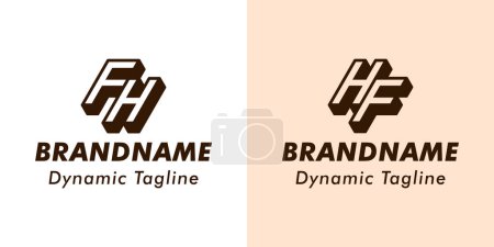 Buchstaben FH und HF 3D Monogramm Logo, Geeignet für Geschäfte mit FH oder HF Initialen