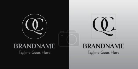 Ilustración de Conjunto de letras CQ en círculo y logotipo cuadrado, para negocios con iniciales CQ o QC - Imagen libre de derechos