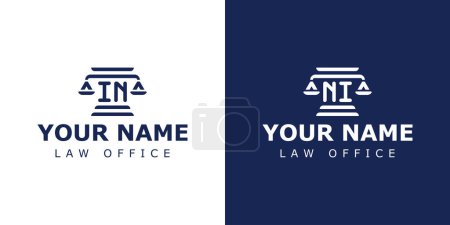 Lettres IN et NI Logo juridique, pour avocat, juridique ou judiciaire avec initiales IN ou NI