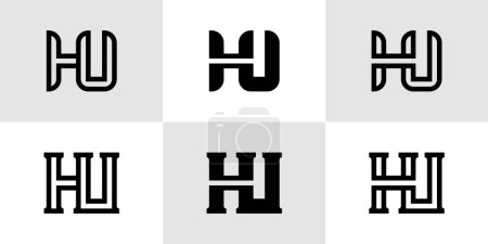 Conjunto de logotipo de monograma de letras HU, adecuado para negocios con iniciales HU o UH