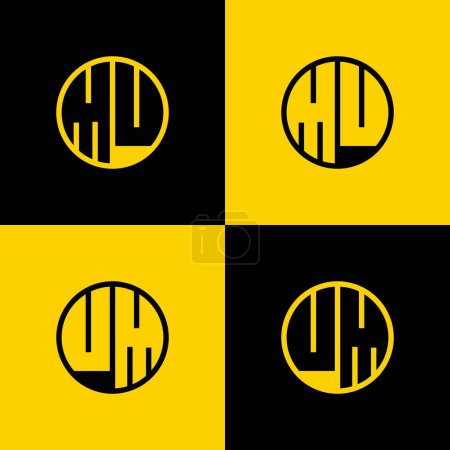 Ensemble de logo simple MU et UM Letters Circle, adapté aux entreprises avec initiales MU et UM