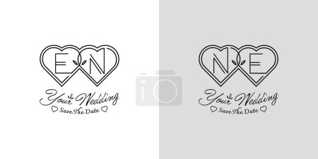 Lettres EN et NE Logo d'amour de mariage, pour les couples avec initiales E et N
