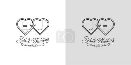 Lettres EJ et JE Logo d'amour de mariage, pour les couples avec des initiales E et J