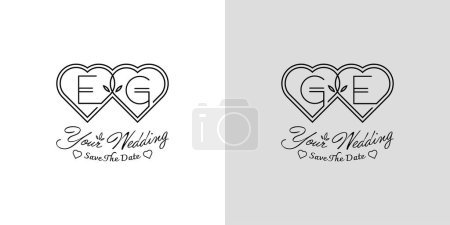 Buchstaben EG und GE Wedding Love Logo, für Paare mit E und G Initialen