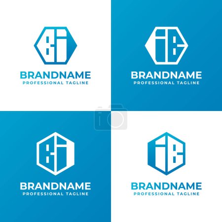 Logotipo de letras BI y IB Hexagon, adecuado para negocios con iniciales IB o BI