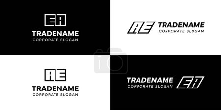 Cartas AE y EA Square y Conjunto de Logotipos Dinámicos, para negocios con iniciales EA o AE