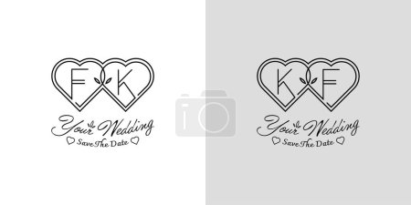 Letras FK y KF Wedding Love Logo, para parejas con iniciales F y K