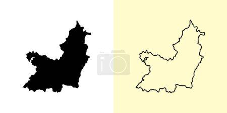 Valle del Cauca mapa, Colombia, Américas. Diseños de mapas rellenos y esquemáticos. Ilustración vectorial