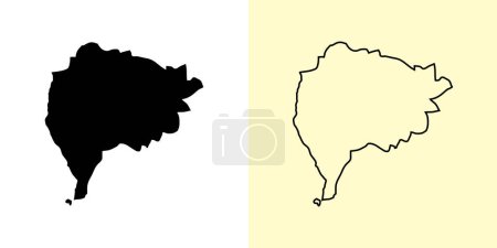 Illustration for Taiz map, Yemen, Asia. Filled and outline map designs. Vector illustration - Royalty Free Image
